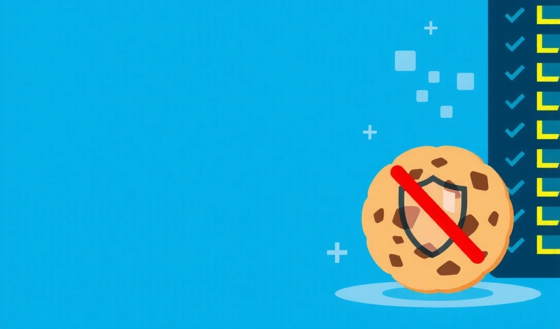 Ilustracja przedstawiająca zablokowane pliki cookie, symbolizowana przez ikonę tarczy i przekreślonego ciasteczka na cyfrowym tle.