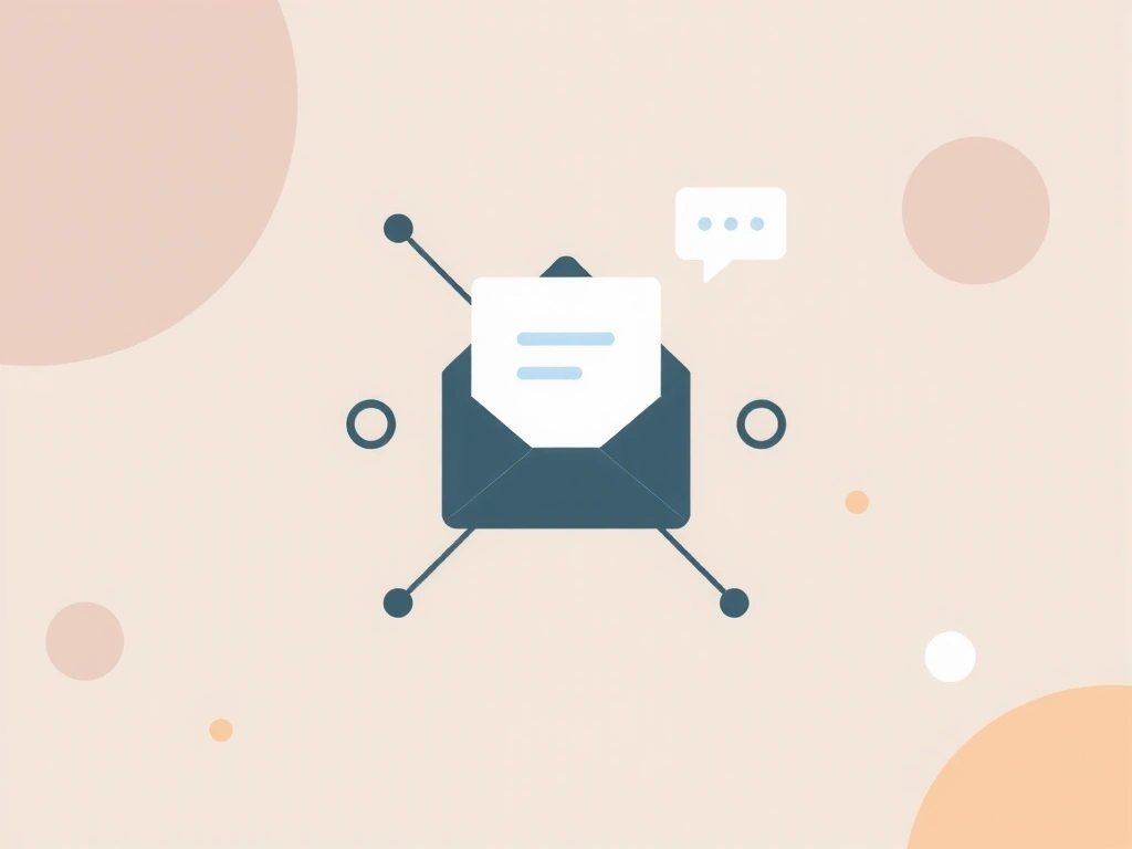 Minimalistyczny obraz symboli komunikacji, takich jak koperta lub dymek mowy, w tle z delikatnymi, abstrakcyjnymi kształtami symbolizującymi połączenie i interakcję.